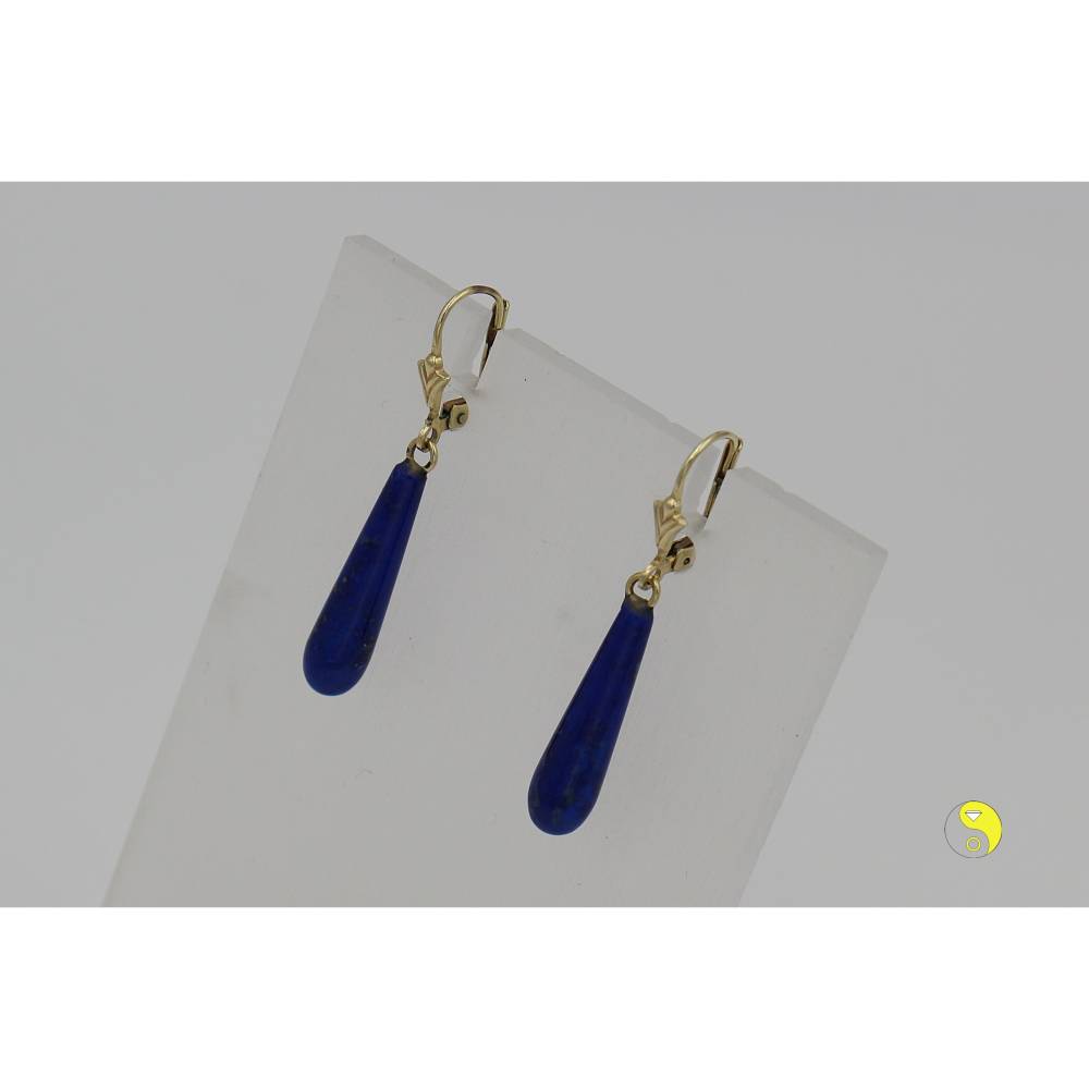 Lapislazuli-Ohrhänger – Edle Ohrhänger mit Lapis-Lazuli-Pampeln & 14 kt Gelbgold-Brisuren Bild 2