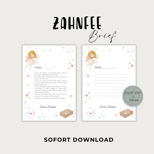 Brief von der Zahnfee Vorlage, Belohnung für Wackelzahn, Zahnfee Brief zum Ausdrucken, Post von der Zahnfee Geschenk als