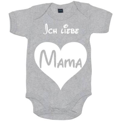Baby Body "Ich liebe Mama" | Süßer kurzarm-Body mit Herzmotiv | Heather Grey Melange