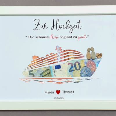 Geldgeschenk zur Hochzeit: Personalisiertes Steinbild Hochzeitsschiff – Hochzeitsgeschenk Reisen & Kreuzfahrt