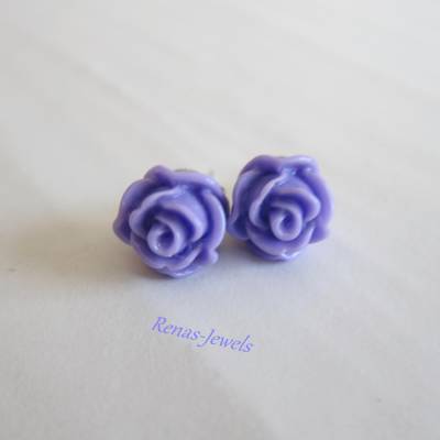 Ohrstecker Blume Rose lila silberfarben – Blumenohrstecker für Damen