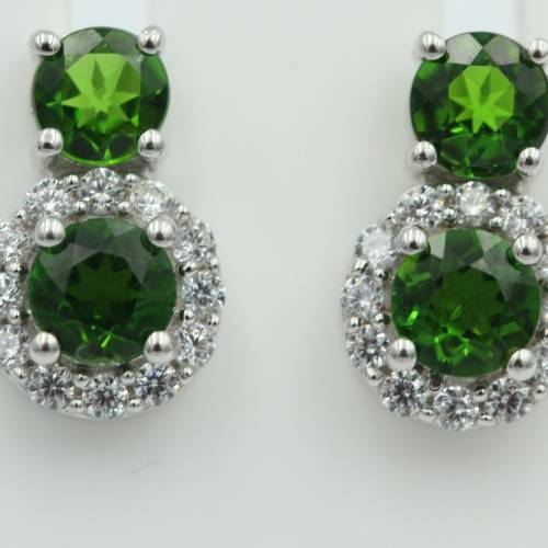 seltene 2,1 Carat Chromdiopsid Ohrstecker 925 Silber Diopsid Russland u Zirkonia