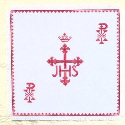 Weihkorbdecke, Osterdecke religiöses Motiv, Kreuzstich Handarbeit, Osterdeko