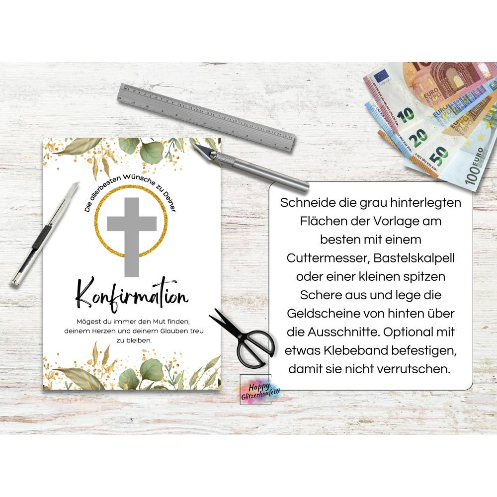 Geldgeschenk zur Konfirmation, Last-Minute Idee Geld kreativ verschenken, A4 Digitaler PDF Download zum Ausdrucken Bild 4
