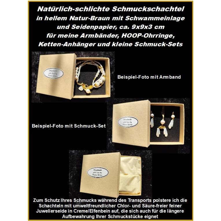 Schmuck-Schachtel 9x9x3cm Geschenk-Verpackung Karton Armband, Ohrringe, Ketten-Anhänger, Schmuckset in Hell-Natur-Braun
