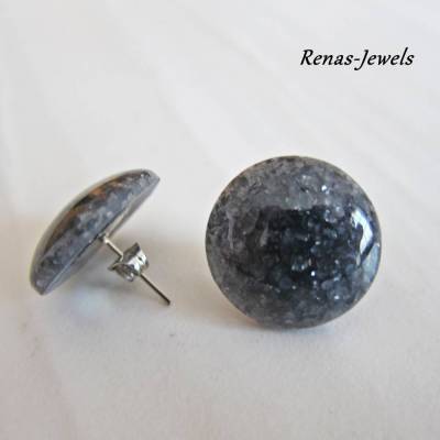 Ohrstecker anthrazit silberfarben – runde schimmernde Ohrringe aus Acryl, 20 mm