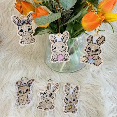 Stickdatei Hase – Osteranhänger & Schlüsselanhänger, 5-teiliges Line Art Set 2513 von Design-by-Jasmina