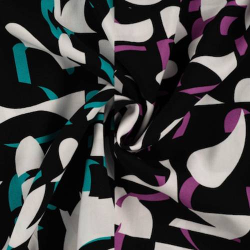 Viskose Chally -grafisches Motiv in schwarz/smaragd oder schwarz/violett