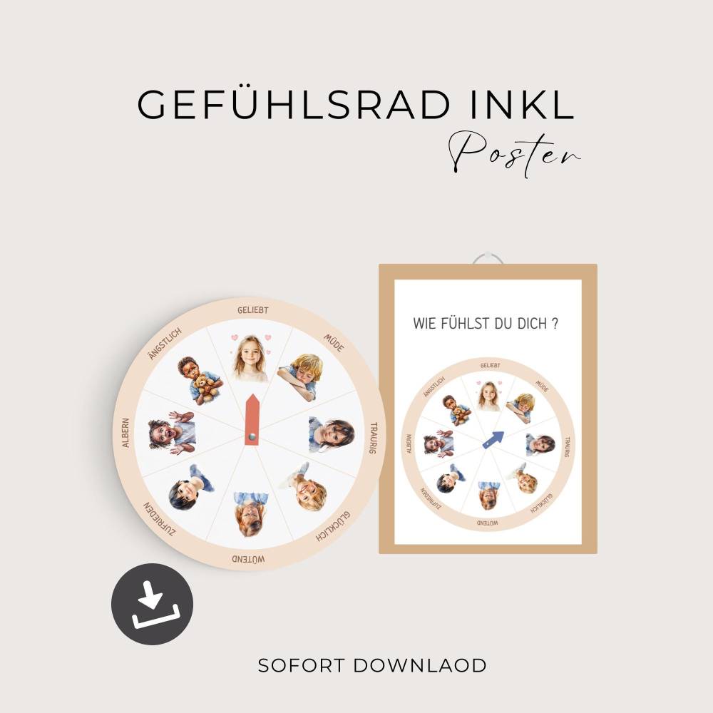 Gefühlsrad für Kinder, Montessori Gefühlsuhr im Aquarell design, Gefühle lernen, Emotionsrad Bild 2