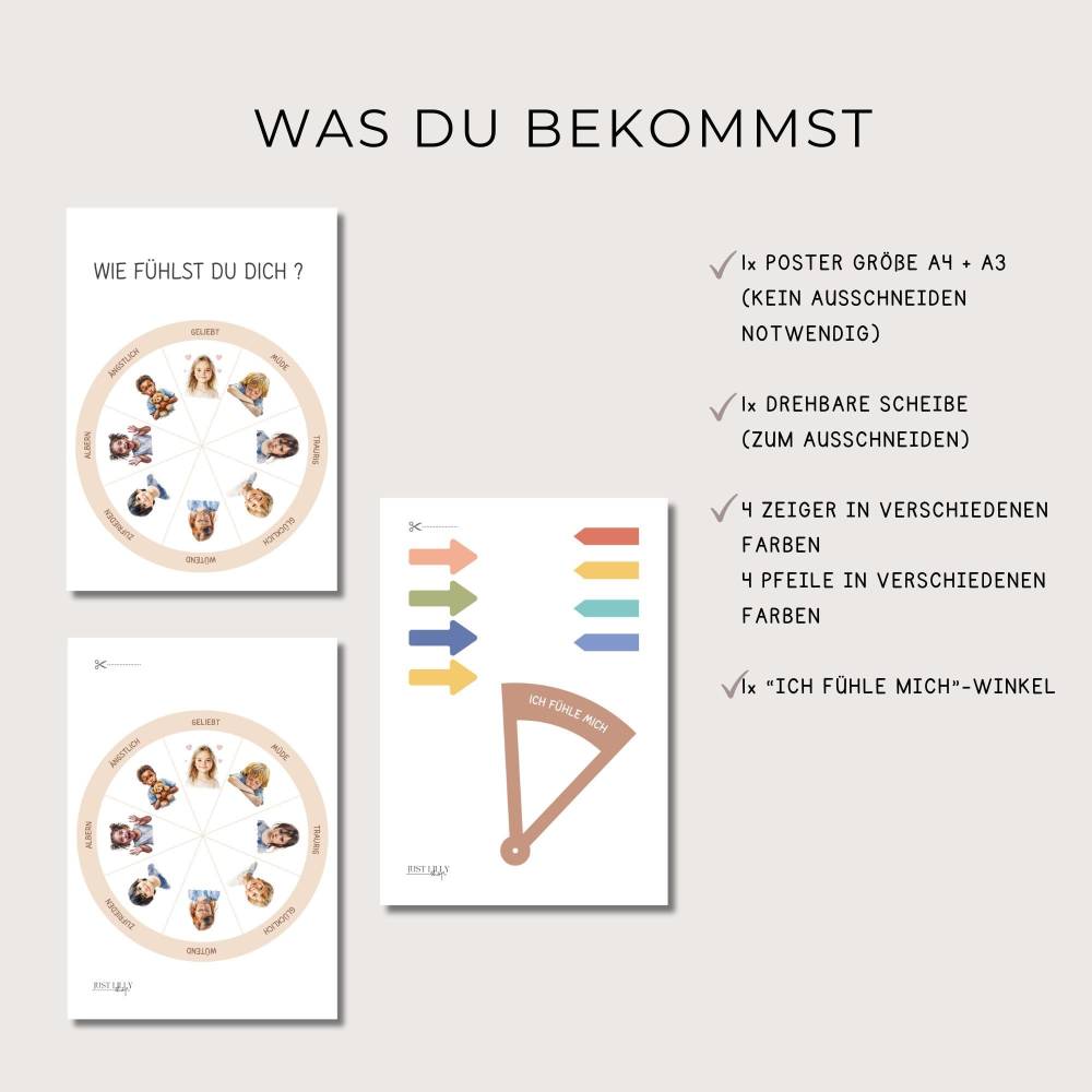 Gefühlsrad für Kinder, Montessori Gefühlsuhr im Aquarell design, Gefühle lernen, Emotionsrad Bild 3