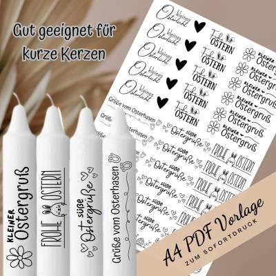 Kerzentattoos Ostern Kerzensticker Geschenk Osterhase PDF Vorlage für Stabkerzen Wasserschiebefolie Osterkerzen