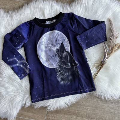 Pullover Größe 116 - Longsleeve - heulender Wolf - dunkelblau