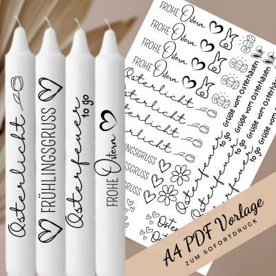 Kerzentattoos Ostern Kerzensticker Geschenk Osterhase PDF Vorlage für Stabkerzen Wasserschiebefolie Osterkerzen DIY