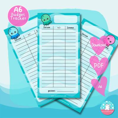 Budgettracker Kawaii Oktopus - Einnahmen Ausgaben - PDF A4 - 3er Set - Umschlagmethode - Budget Sheets