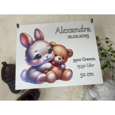 Erinnerungsbox für Baby, Erinnerungskiste, personalisierte Erinnerungskiste, Baby Geschenk personalisiert Hase