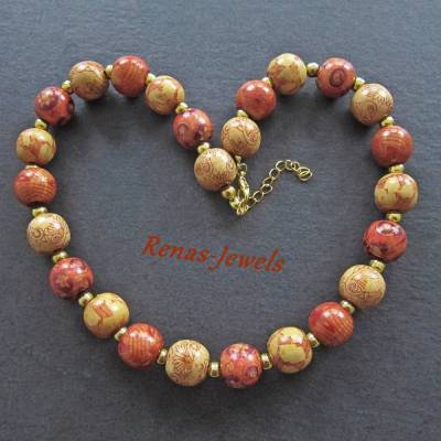 Holzkette kurz Perlenkette Afrika braun rotbraun goldfarben Holzperlen Holzperlenkette Holz Perlen Kette