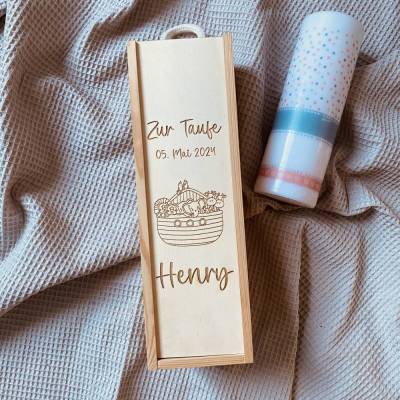 Exklusive, personalisierte Kerzenbox mit Namen – Elegante Holzkiste mit individueller Gravur für die Taufkerze