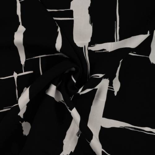 Viskose Chally - schwarz mit weißen Strichen - abstrakt, 50cm