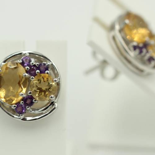 Design pur 3,9 Carat Citrin Amethyst Ohrstecker 925 Silber Ohrring Edel