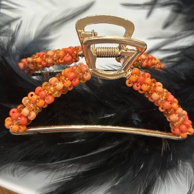 Haarspange, Haarklammer, Haarkrallen mit orangefarbenen Perlen – stilvoll & elegant