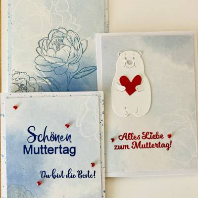 Muttertagskarte  mit Grusstext in Blau-Weiß-Rot Handgefertigt  DIN A6 Hochformat