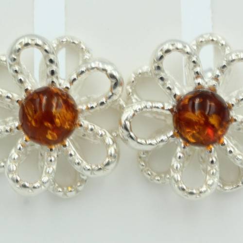 Bernstein Blume Ohrstecker 925 Silber platische Blume Blumenohrstecker