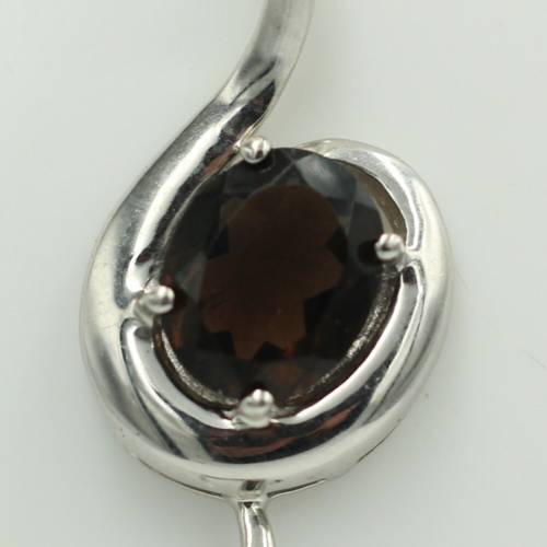 Seltener 2,30 Carat Rauchtopas Anhanger, 925 Silber, Collier, Kette, Rhodiniert