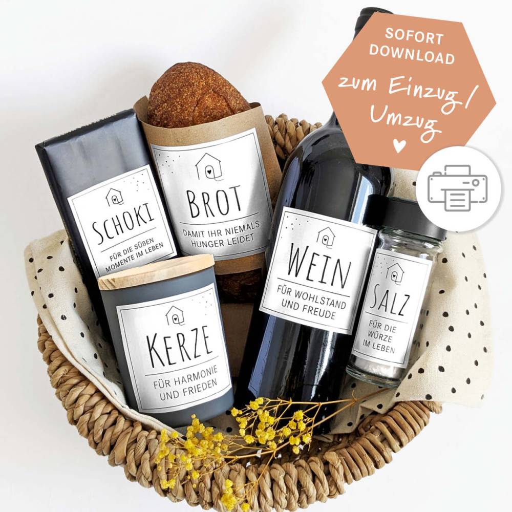 Einzugsgeschenk II | Geschenkkorb | Einweihung | Richtfest | Umzug | Salz Brot Wein | Karte | Ausdruck Bild 1