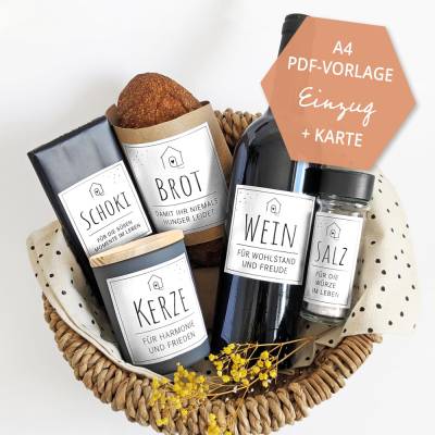 Einzugsgeschenk II | Einweihung | Richtfest | Umzug | Salz Brot Wein | Karte | Druckvorlage A4 | Datei | PDF Vorlage