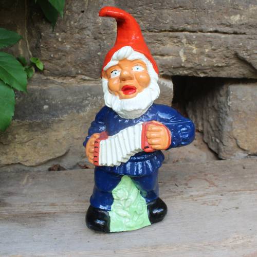 Gartenzwerg Zwerg mit Ziehharmonika Keramik Germany 70er Jahre