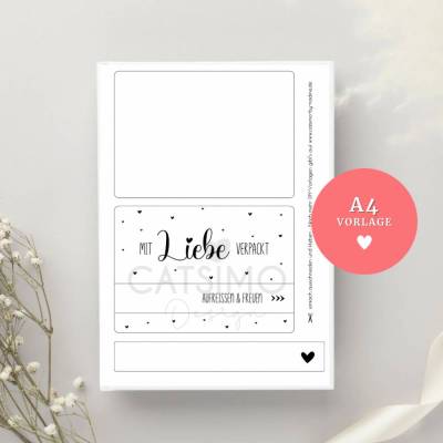 Geschenkumschlag Druckvorlage zum Aufreißen PDF Datei A4 "Mit Liebe verpackt" | Download zum Ausdrucken