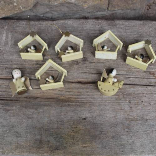 7 tlg. Holzanhänger Set Erzgebirge  Christbaumschmuck 80er 90er Jahre