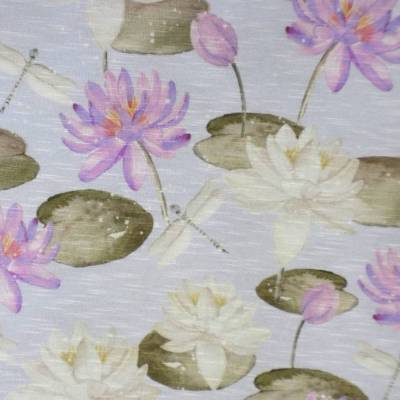 Viskose-Jersey  Water Lilies flieder mit Lotos Seerosen 50x 160 cm Nähen Stoff ♕