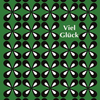Postkarte Viel Glück, Retroklee, 10 Grußkarten mit stilisierten Kleeblättern Schwarz/Weiß auf Dunkelgrün