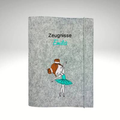 Zeugnismappe Ballerina personalisierte Dokumentenmappe Filz Sichtbuch