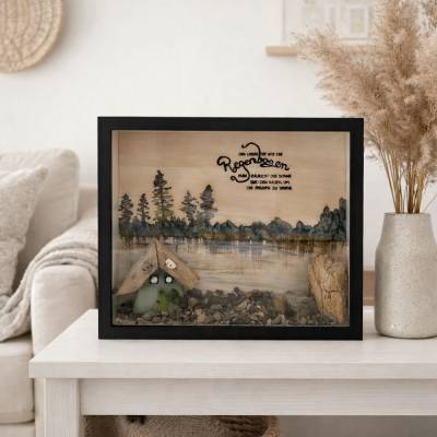 Strand Bild handgemalt mit Treibholz – 3D Wanddeko & Deko Häuser aus Holz – Geschenk für Freundin