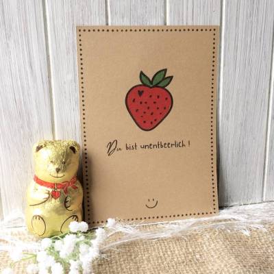 Druckvorlage Muttertagskarte Erdbeere – du bist unentBEERlich | DIY Glückwunschkarte Geburtstag Sofort-Download