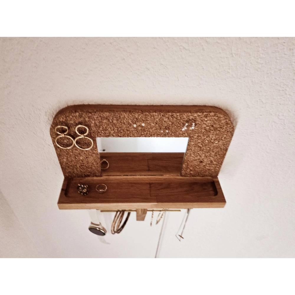 Schmuck-Organizer, Schmuckständer, Wand-Schmuckhalter, Schmuckhalter, Ohrringe, Ketten, Display, Holz, Eiche, Spiegel