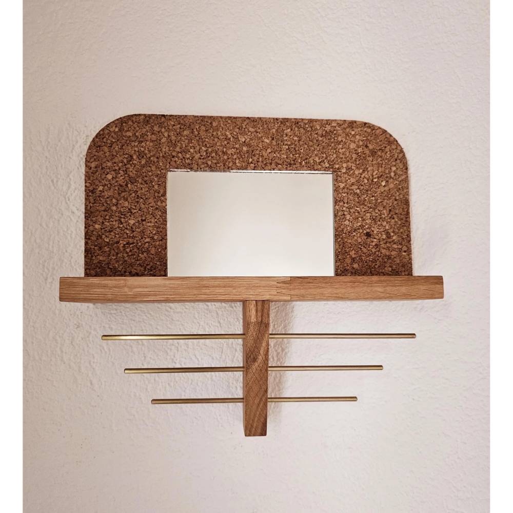 Schmuck-Organizer, Schmuckständer, Wand-Schmuckhalter, Schmuckhalter, Ohrringe, Ketten, Display, Holz, Eiche, Spiegel