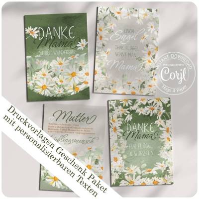 DIY Geschenk personalisierbare Druckvorlagen Gänseblümchen| Gutscheine | Muttertag | Danke Karten