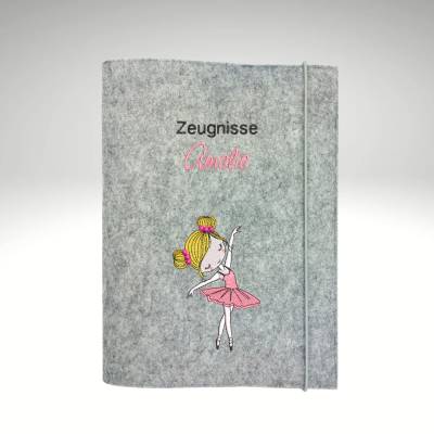 Zeugnismappe Ballerina personalisierte Dokumentenmappe Filz Sichtbuch