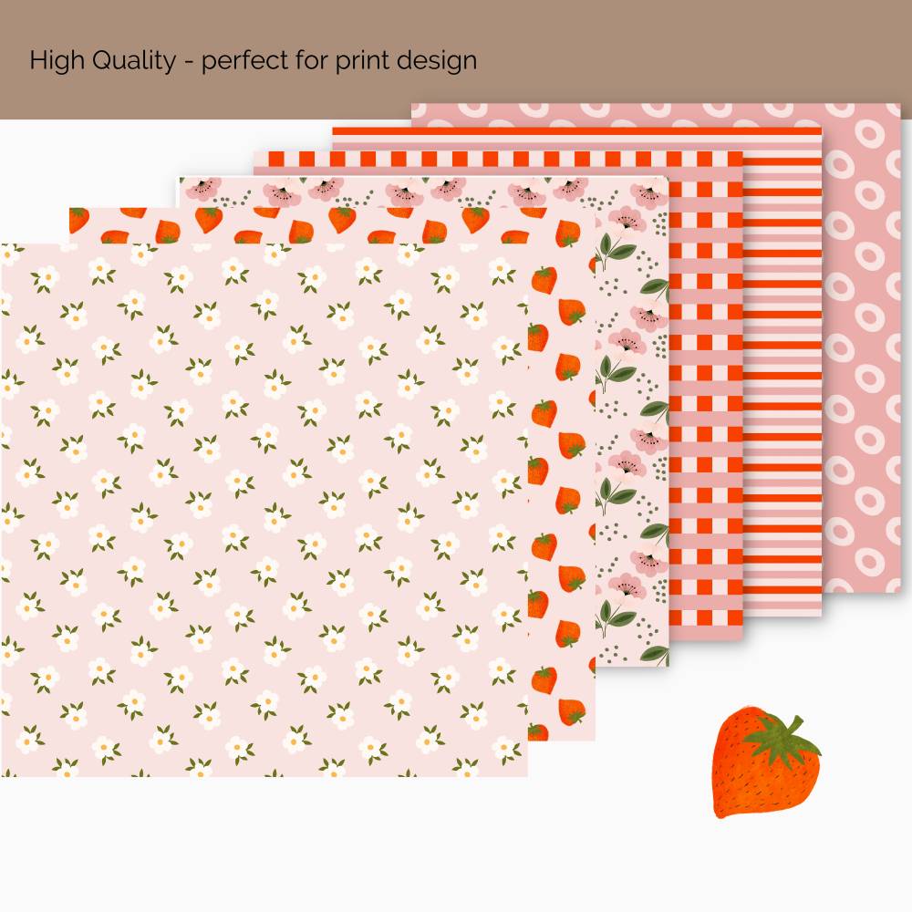 Cozy Cottage Strawberrys: 10 hand drawn Seamless Patterns for Scrapbooking and Sublimation, Paper Crafts Bild 3