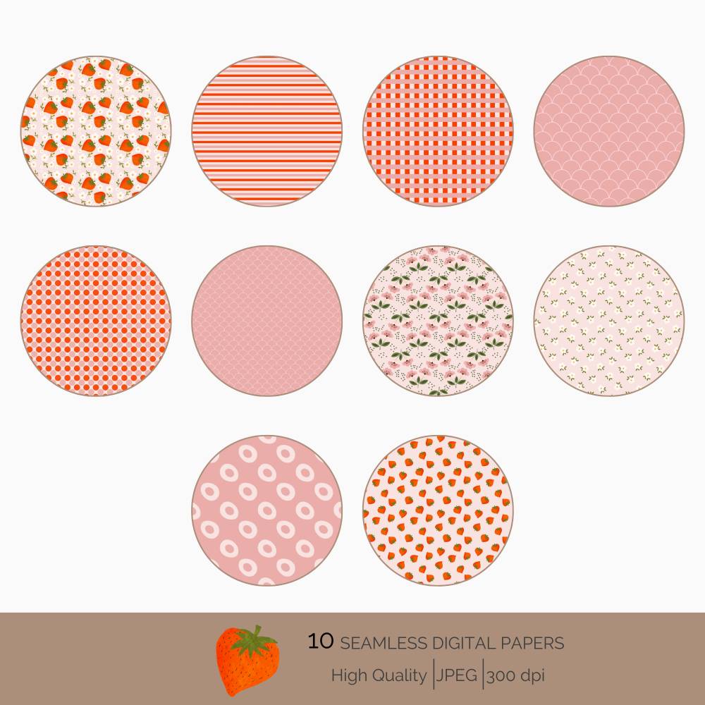Cozy Cottage Strawberrys: 10 hand drawn Seamless Patterns for Scrapbooking and Sublimation, Paper Crafts Bild 5