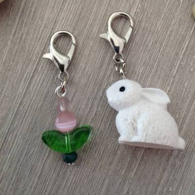 Niedliches Anhängerset 'Kaninchen & Blume' – Geschenkidee für Ostern und Kaninchenfans