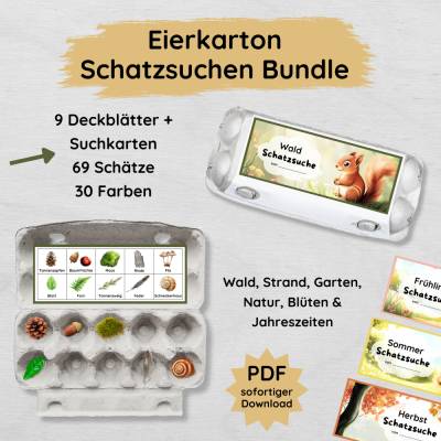 Schatzsuche im Eierkarton für Kinder Bundle zum Ausdrucken, Natur Suchspiel