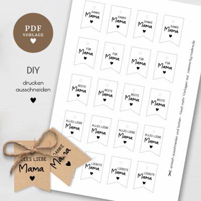 Druckvorlage Geschenkanhänger „Mama | Muttertag“ – PDF A4