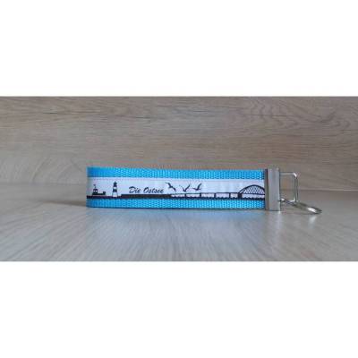 Schlüsselband Schlüsselanhänger türkis schwarz grau  Skyline Ostsee maritim kleines Geschenk Hausschlüssel