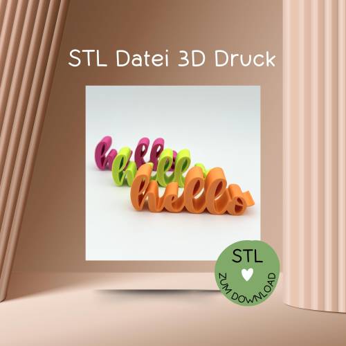 Digitale Datei, 3D-Druckdatei, STL, Schriftzug "hello"