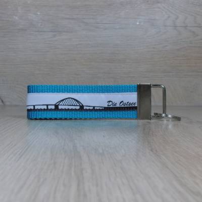 Schlüsselband Schlüsselanhänger türkis schwarz grau  Skyline Ostsee kleines Geschenk  Hausschlüssel