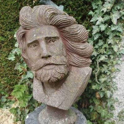 Antik Eisen Büste Kopf Mann Kunst Objekt Figur Skulptur Gartenskulptur Garten Gartenfigur Brocante Dichter Künstler